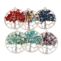 Mixed Gemstone Pendants, Zinc Alloy, with Gemstone, Tree, antique silver color plated, natural & hollow Approx 3mm 