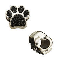 Rhinestone Zinc Alloy European Beads, Bear Paw, antique silver color plated, with rhinestone Approx 4mm 