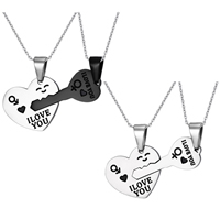 Stainless Steel Puzzle Couple Necklace, word I love you, plated, oval chain & enamel 21mm,31.3mm Approx 20 Inch 