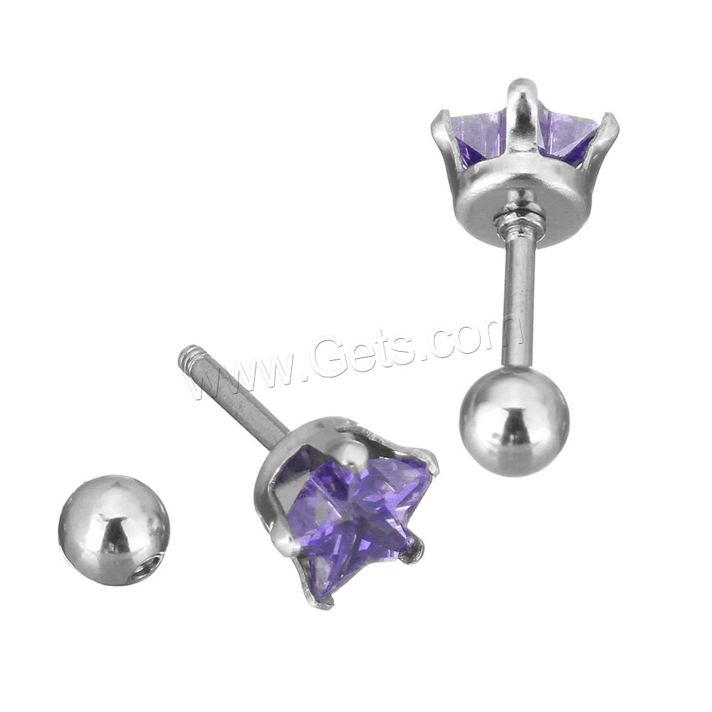 Stainless Steel Fake Plug, Star, different size for choice & faceted & with rhinestone, more colors for choice, Sold By Pair