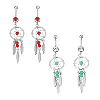 Stainless Steel Belly Ring, with turquoise, for woman & with rhinestone & hollow 80mm 