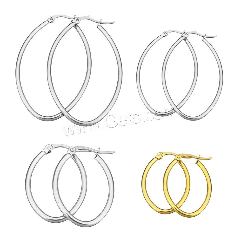 Stainless Steel Hoop Earring, Flat Oval, plated, different size for choice, more colors for choice, Sold By Pair