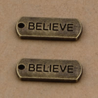Bijoux pendentifs en Zinc alliage , alliage de zinc, rectangle, mot croire, Plaqué de couleur de bronze antique, avec le motif de lettre, sans plomb et cadmium Environ 1-1.5mm Vendu par sac