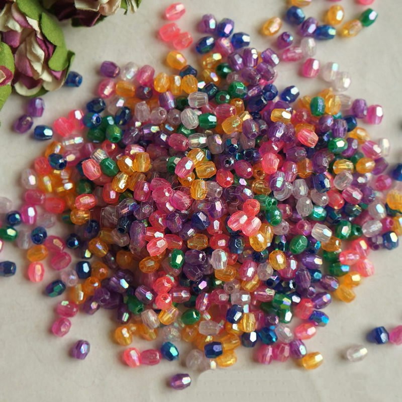 Perles acryliques plaquée, Acrylique, pilier, Placage coloré, normes différentes pour le choix & facettes, couleurs mélangées, Trou:Environ 1mm, 500sol/sac, Vendu par sac