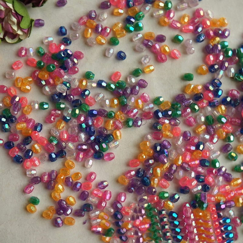 Plating Acrylic Beads, Column, colorful plated, different size for choice & faceted, mixed colors, Hole:Approx 1mm, 500G/Bag, Sold By Bag