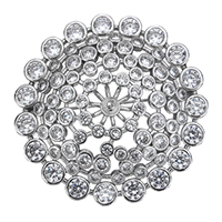 Brass Brooch Finding, Flower, platinum plated, micro pave cubic zirconia 1mm 