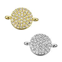 Cubic Zirconia Micro Pave Brass Connector, Flat Round, plated, micro pave cubic zirconia & 1/1 loop Approx 1mm 