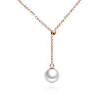 Sterling Silver Pearl Necklace, 925 Sterling Silver, with Freshwater Pearl, plated, lariat style & natural & oval chain & for woman 9-10mm Approx 17.7 Inch 