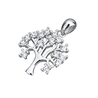 Cubic Zirconia Micro Pave Sterling Silver Pendant, 925 Sterling Silver, Tree, micro pave cubic zirconia Approx 