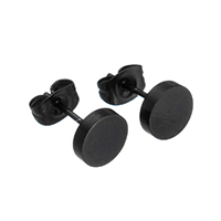 Stainless Steel Stud Earring, Flat Round, black ionic 