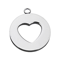 Stainless Steel Tag Charm, Flat Round, with heart pattern, original color Approx 2mm 