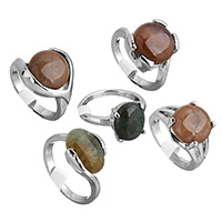Agate Finger Ring, Brass, with Indian Agate, platinum color plated, natural & for woman & mixed, 11-16mm, US Ring 