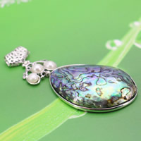 Abalone Shell Pendants, Zinc Alloy, with ABS Plastic Pearl & Abalone Shell, platinum color plated, lead & cadmium free Approx 3-5mm 