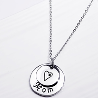 Zinc Alloy Necklace, Flat Round, word mom, platinum color plated, Mother Day Jewelry & with heart pattern & oval chain & blacken, 23mm Approx 15.7 Inch 