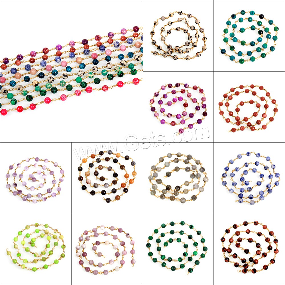 Decorative Beaded Chain, Zinc Alloy, with Gemstone, gold color plated, different size for choice, more colors for choice, lead & cadmium free, Length:Approx 18.5 Inch, Sold By m