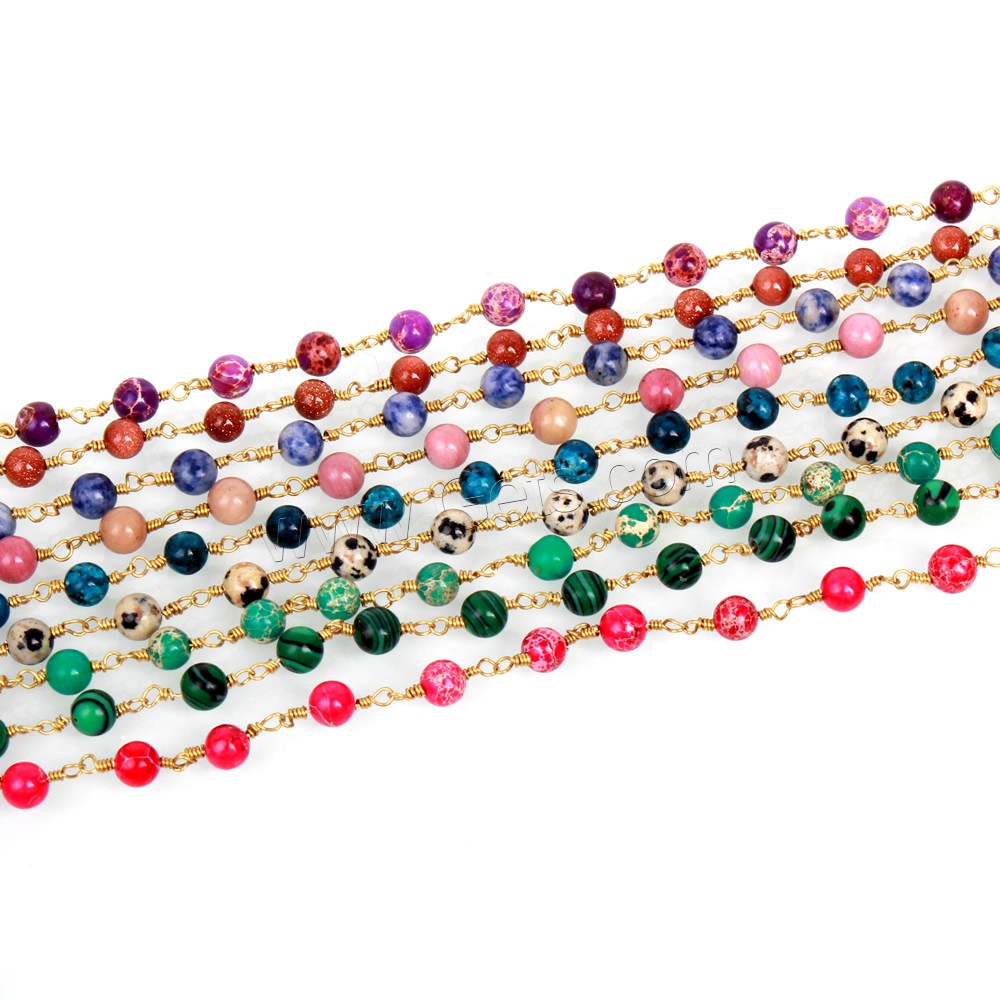 Decorative Beaded Chain, Zinc Alloy, with Gemstone, gold color plated, different size for choice, more colors for choice, lead & cadmium free, Length:Approx 18.5 Inch, Sold By m