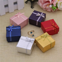 Cardboard Single Ring Box, with Sponge & Sparkle Ribbon & Satin Ribbon, Square 