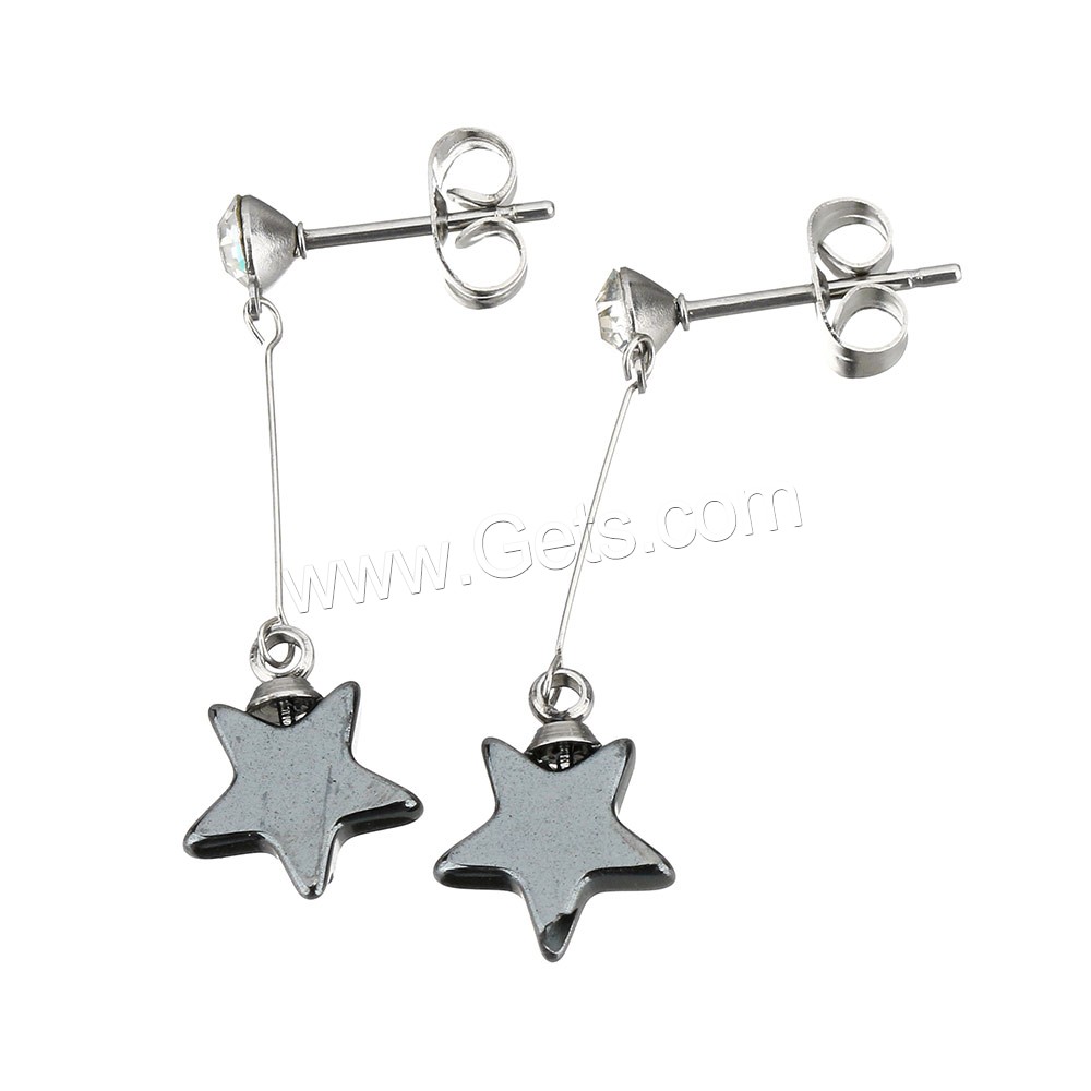 Non Magnetic Hematite Earrings, Stainless Steel, with Non Magnetic Hematite, Star, different size for choice & with rhinestone, Sold By Pair