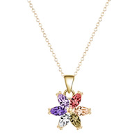 Brass Cubic Zirconia Necklace, Flower, real gold plated, oval chain & for woman & with cubic zirconia, lead & cadmium free, 40cm Approx 15.5 Inch 