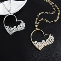 Zinc Alloy Sweater Chain Necklace, with iron chain, Heart, plated, for woman & with rhinestone lead & cadmium free Approx 27.5 Inch 