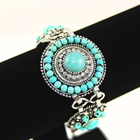 Zinc Alloy Turquoise Bracelets, with Synthetic Turquoise, Flat Round, antique silver color plated, for woman, lead & cadmium free, 18cm Approx 7 Inch 