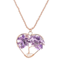 Zinc Alloy Sweater Necklace, with iron chain & Amethyst, Heart, rose gold color plated, February Birthstone & Unisex & rope chain, lead & cadmium free, 40mm Approx 23.5 Inch 