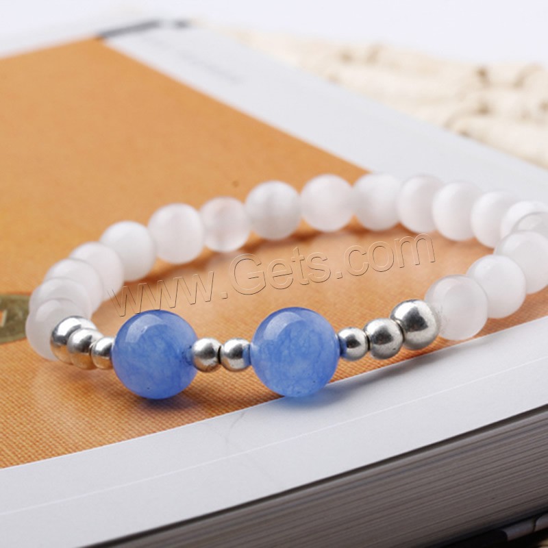 Cats Eye Bracelets, with Dyed Marble & Zinc Alloy, Round, platinum color plated, natural & different size for choice & for woman, Length:Approx 6.5 Inch, Sold By Strand