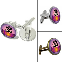 Zinc Alloy Cufflinks, with Glass, Flat Round, plated, time gem jewelry & decal lead & cadmium free, 18mm 