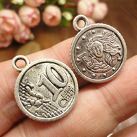 Zinc Alloy Flat Round Pendants, antique silver color plated, with number pattern & with letter pattern, lead & cadmium free Approx 1.5mm 