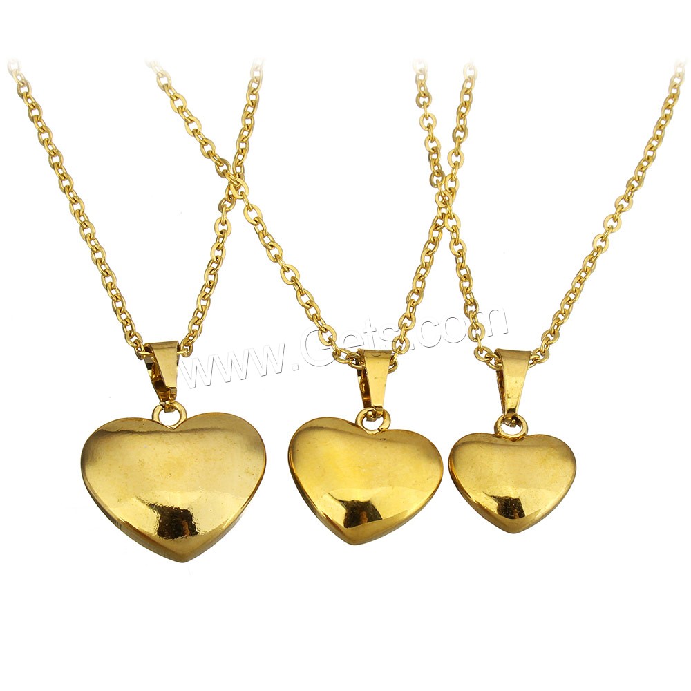 Stainless Steel Jewelry Necklace, Heart, gold color plated, different size for choice & oval chain & for woman, Sold By Strand