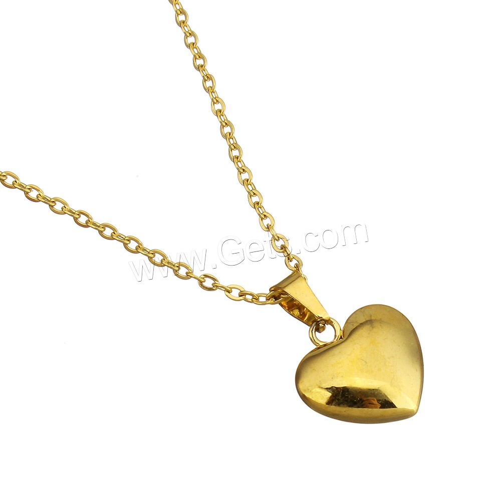 Collier de bijoux en acier inoxydable, coeur, Placage de couleur d'or, normes différentes pour le choix & chaîne ovale & pour femme, Vendu par brin