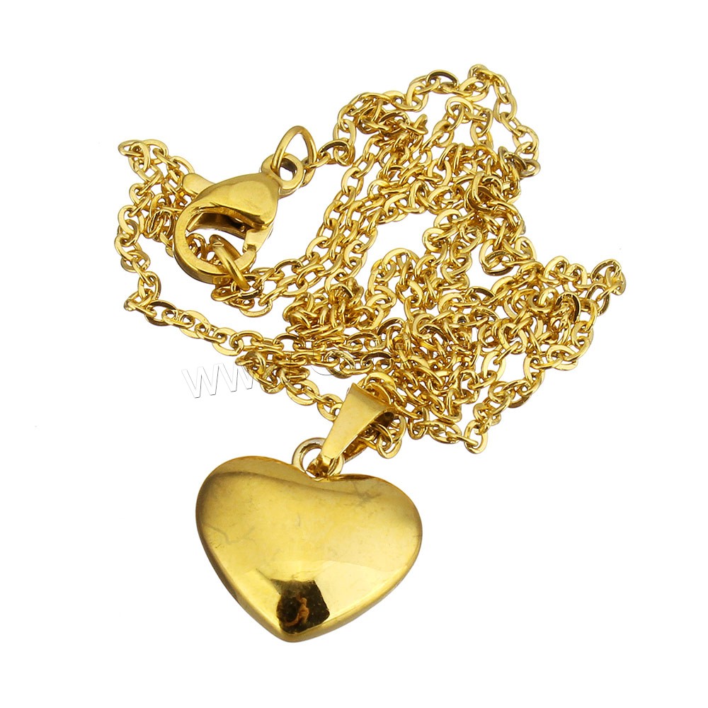 Collier de bijoux en acier inoxydable, coeur, Placage de couleur d'or, normes différentes pour le choix & chaîne ovale & pour femme, Vendu par brin