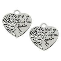 Zinc Alloy Heart Pendants, antique silver color plated, with letter pattern, lead & cadmium free Approx 3.5mm 