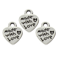 Zinc Alloy Heart Pendants, antique silver color plated, with letter pattern, lead & cadmium free Approx 1mm 