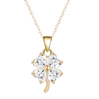 Brass Cubic Zirconia Necklace, Four Leaf Clover, real gold plated, oval chain & for woman & with cubic zirconia, lead & cadmium free, 40cm Approx 15.5 Inch 