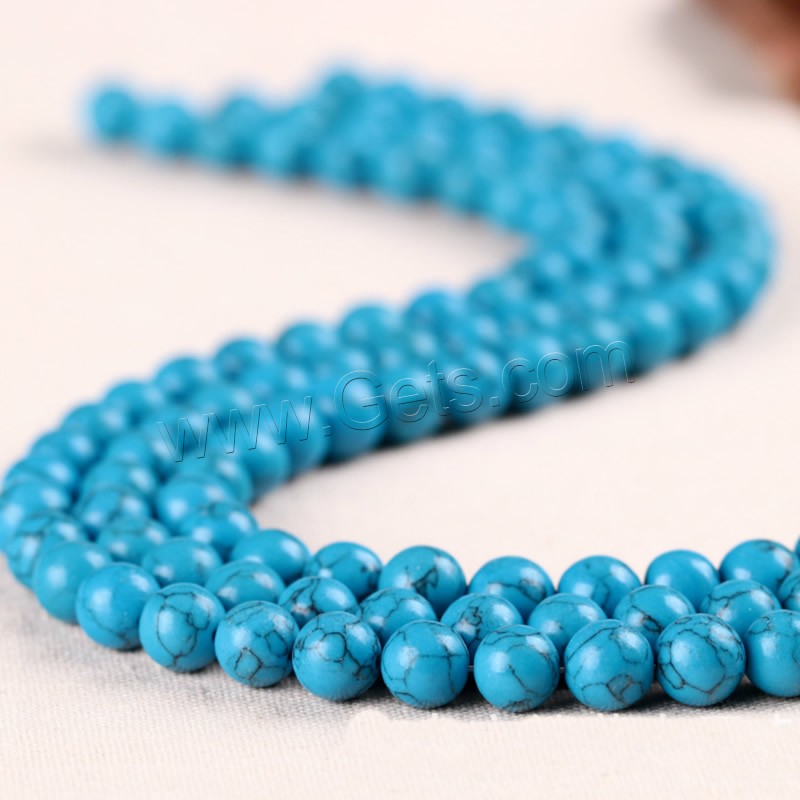 Perles en Turquoise synthétiques, Rond, normes différentes pour le choix, Trou:Environ 1mm, Longueur:Environ 15 pouce, Vendu par brin