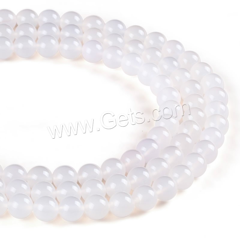 Natürliche Weiße Achat Perlen, Weißer Achat, rund, verschiedene Größen vorhanden, Bohrung:ca. 1mm, Länge:ca. 15 ZollInch, verkauft von Strang