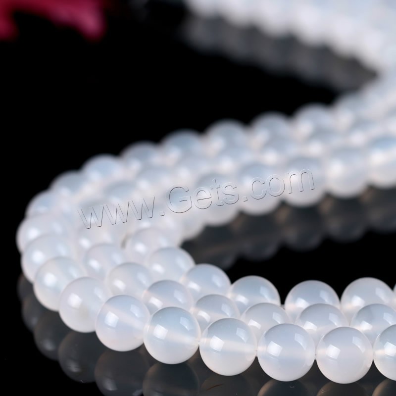 Perla de ágata blanca natural, Ágata blanca, Esférico, diverso tamaño para la opción, agujero:aproximado 1mm, longitud:aproximado 15 Inch, Vendido por Sarta