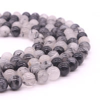 Rutilquarz Perlen, Rutilated Quarz, rund, natürlich, verschiedene Größen vorhanden, Bohrung:ca. 1mm, Länge:ca. 15 ZollInch, verkauft von Strang