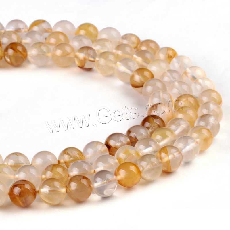 Cristal en jaune naturelles, perles de citrine, Rond, normes différentes pour le choix, Trou:Environ 1mm, Longueur:Environ 15 pouce, Vendu par brin