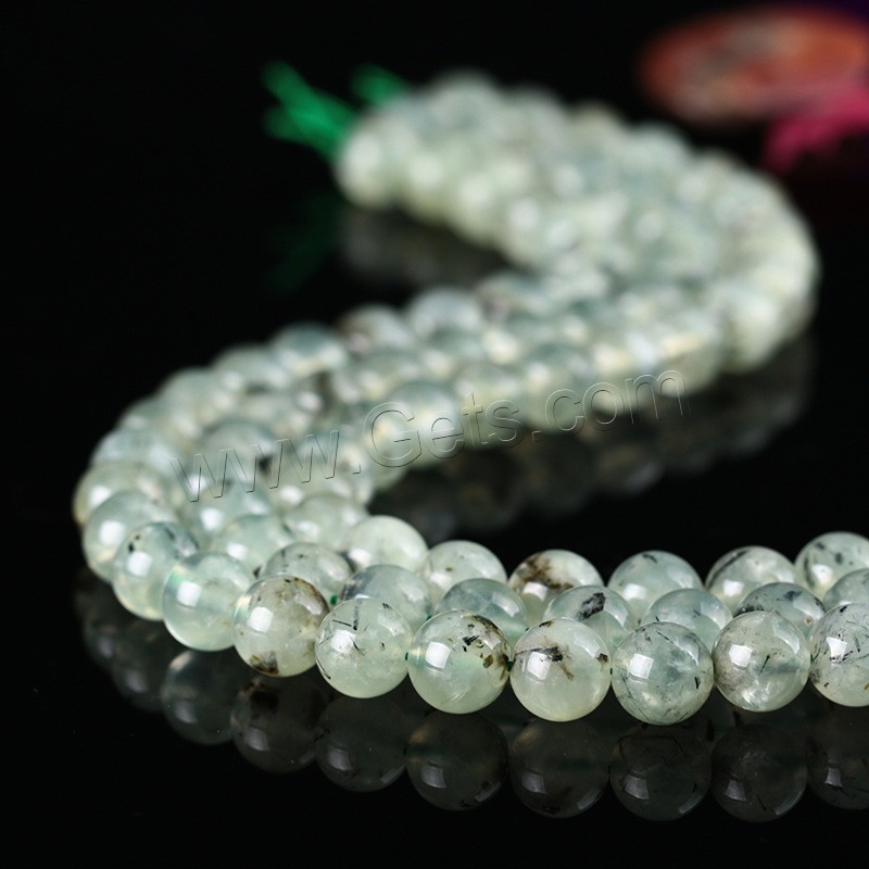 Prehnit-Perlen, Prehnit, rund, natürlich, verschiedene Größen vorhanden, Bohrung:ca. 1mm, Länge:ca. 15 ZollInch, verkauft von Strang