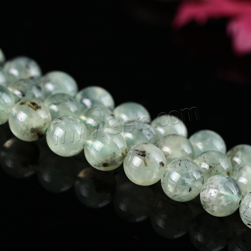 Prehnit-Perlen, Prehnit, rund, natürlich, verschiedene Größen vorhanden, Bohrung:ca. 1mm, Länge:ca. 15 ZollInch, verkauft von Strang