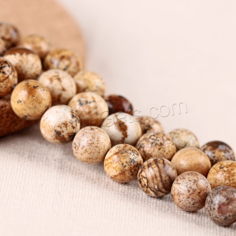 Picture Jasper Beads, Round, different size for choice, Hole:Approx 1mm, Length:Approx 15 Inch, Sold By Strand