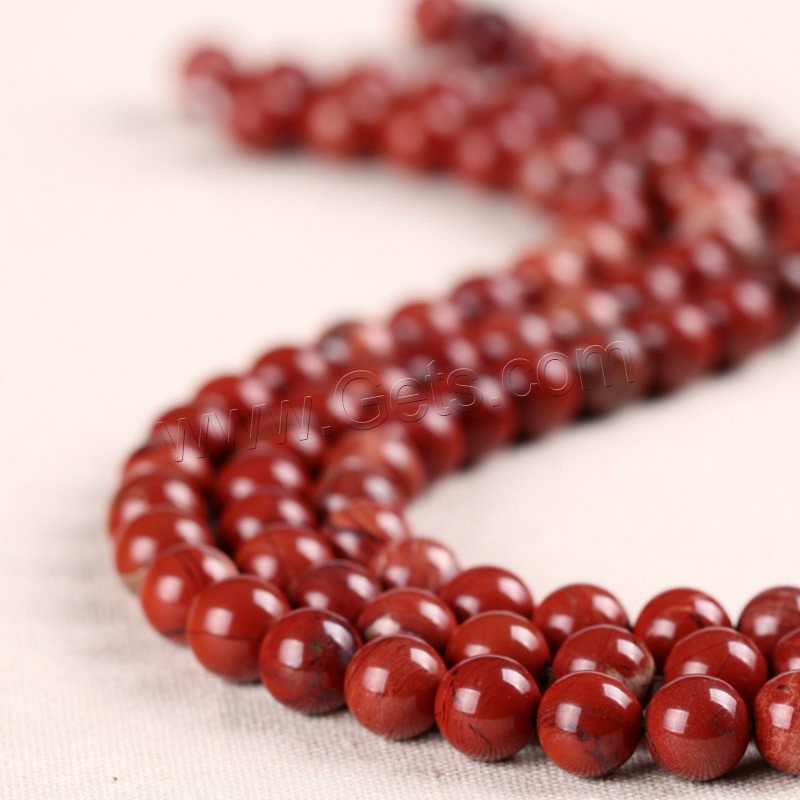 Rote Jaspis Perle, Roter Jaspis, rund, verschiedene Größen vorhanden, Bohrung:ca. 1mm, Länge:ca. 15 ZollInch, verkauft von Strang