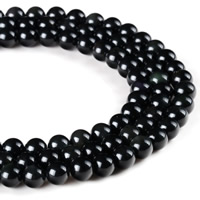 Schwarze Obsidian Perlen, Schwarzer Obsidian, rund, verschiedene Größen vorhanden, Bohrung:ca. 1mm, Länge:ca. 15 ZollInch, verkauft von Strang