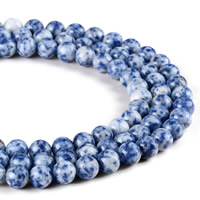 Perles tache bleu et blanc, Tache bleue, Rond, naturel, normes différentes pour le choix Environ 1mm Environ 15 pouce, Vendu par brin