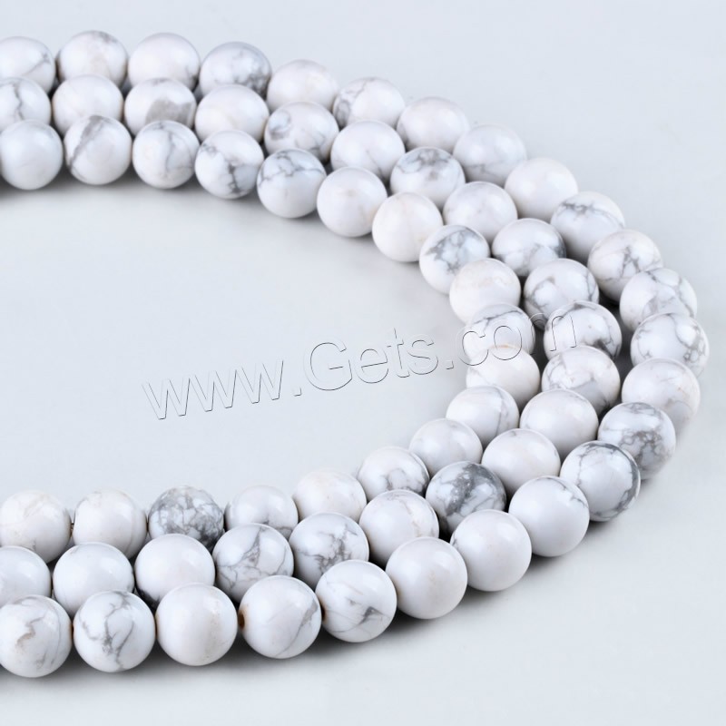 Synthetische Türkis Perlen, Natürlicher weißer Türkis, rund, natürlich, verschiedene Größen vorhanden, Bohrung:ca. 1mm, Länge:ca. 15 ZollInch, verkauft von Strang