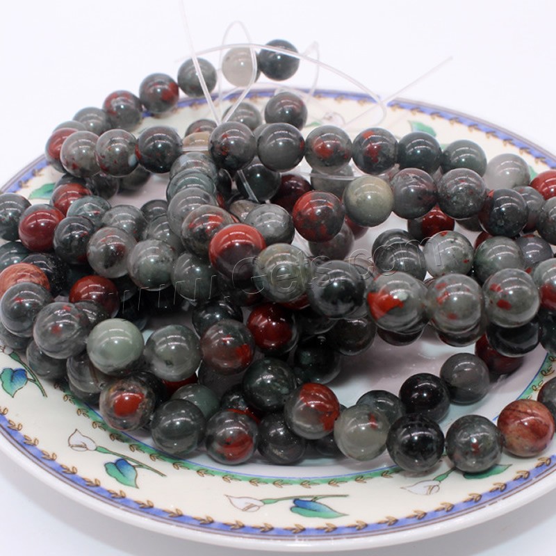 Afrikanischer Blutstein Perle, rund, natürlich, verschiedene Größen vorhanden, Bohrung:ca. 1mm, Länge:ca. 15 ZollInch, verkauft von Strang