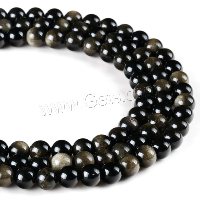 Gold Obsidian Beads, Round, natural, different size for choice, Hole:Approx 1mm, Length:Approx 15 Inch, Sold By Strand