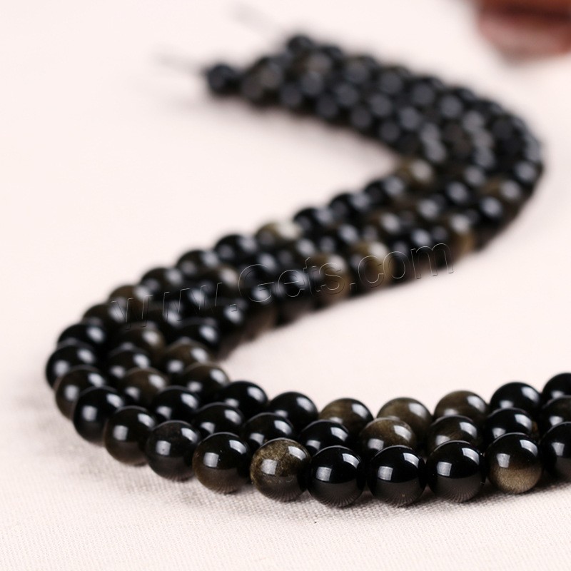 Gold Obsidian Beads, Round, natural, different size for choice, Hole:Approx 1mm, Length:Approx 15 Inch, Sold By Strand
